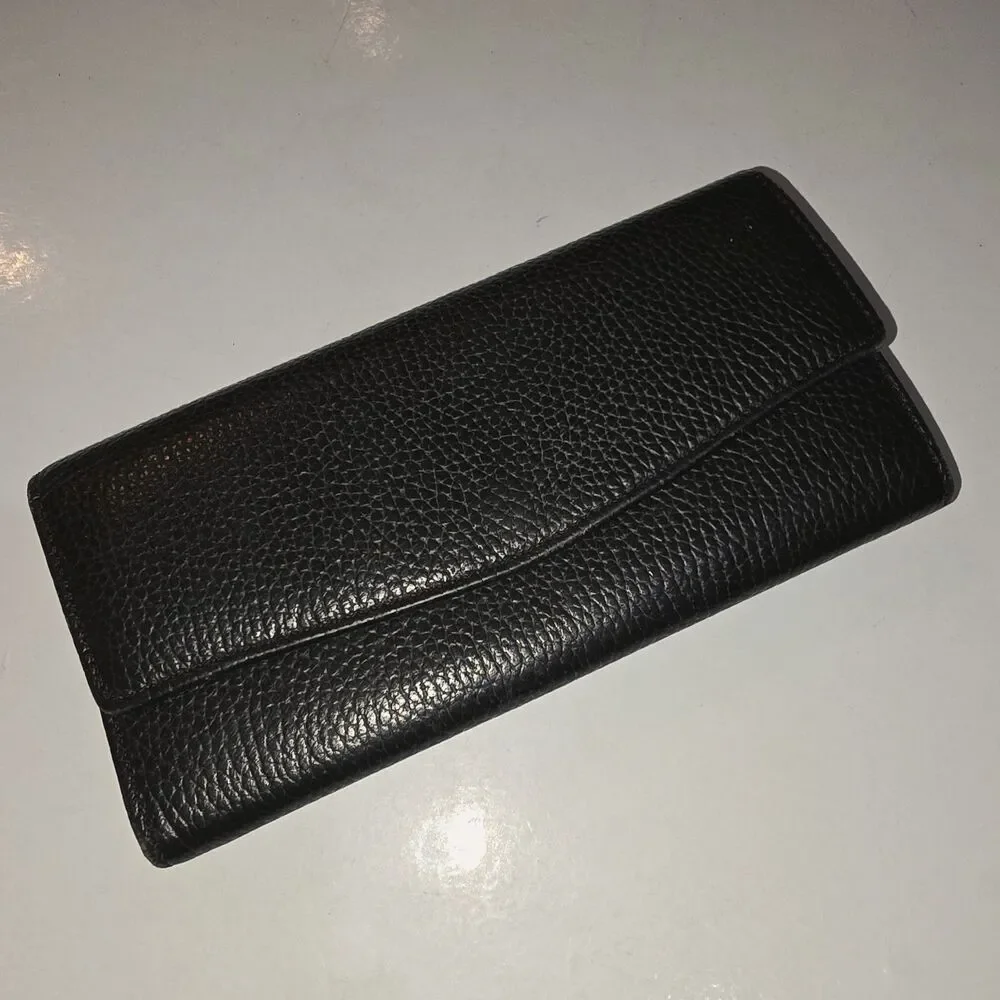 CUYANA Black Pebbled Leather Snap Closure Full Size Minimalist Card Slots Wallet - Picture 2 of 13